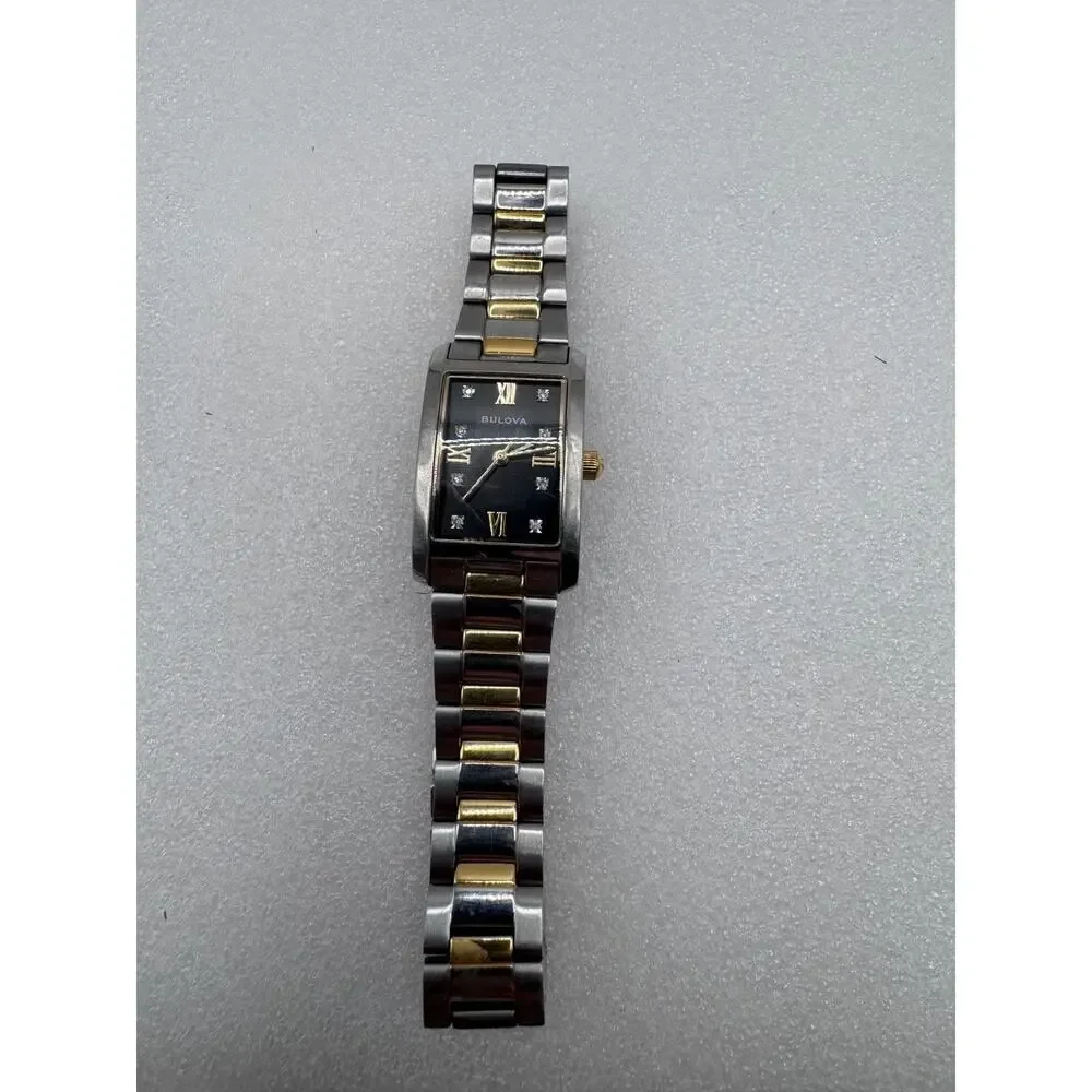 Bulova Classic 98P230 Black Dial Diamond Two Tone Stainless Steel Watch - NIB
